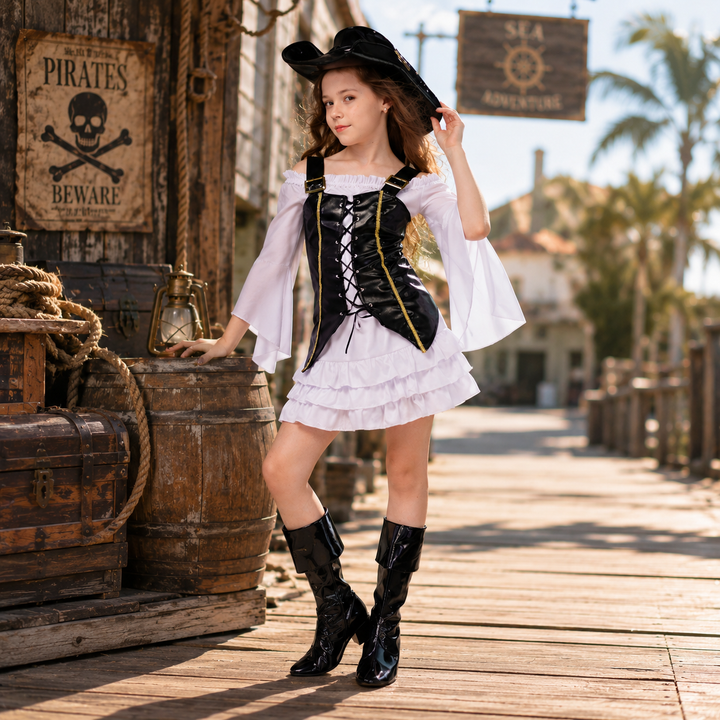 Girls Pirate Halloween Costume Kids Captain Cosplay Roleplay Themed Party Outfit Dress