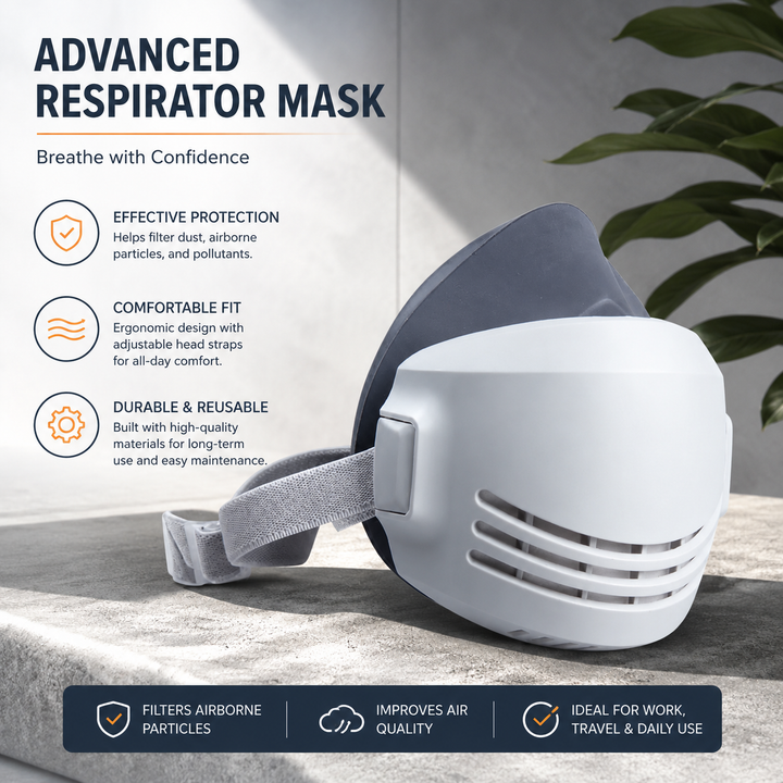 Half-Face Respirator Mask Reusable Dust Mask with Filters for Construction Safety