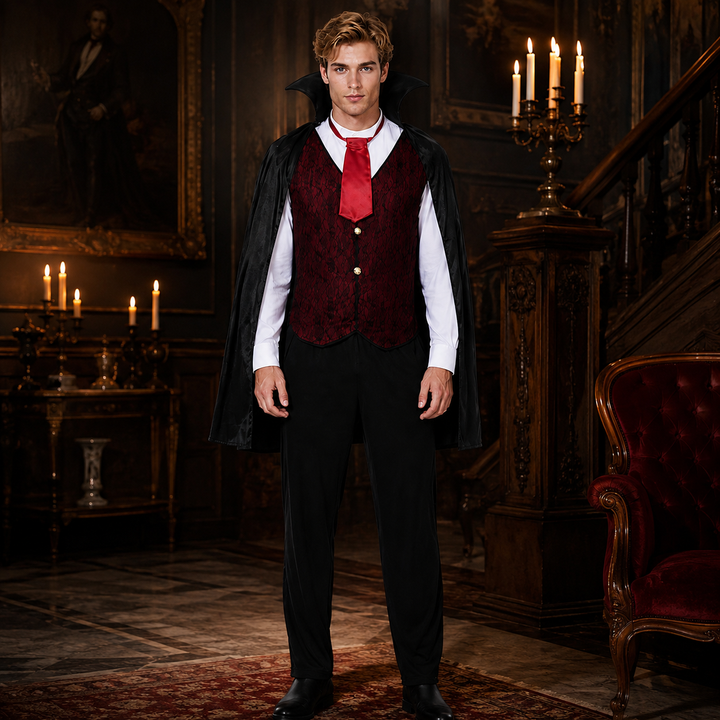 Vampire Cape Costume with Vest and Collar for Men