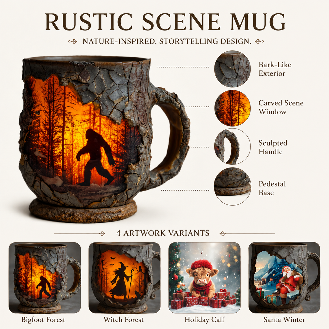 Bigfoot Witch Calf and Santa Rustic Resin Mug