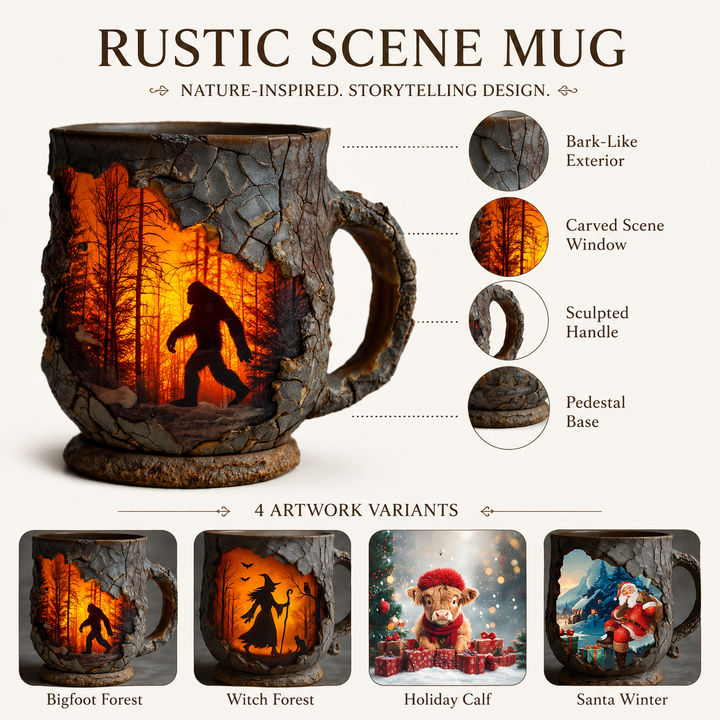 Bigfoot Witch Calf and Santa Rustic Resin Mug