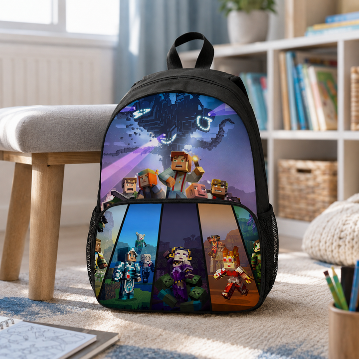 Minecraft Boys School Backpack, Pixel 3D Front Pocket Design