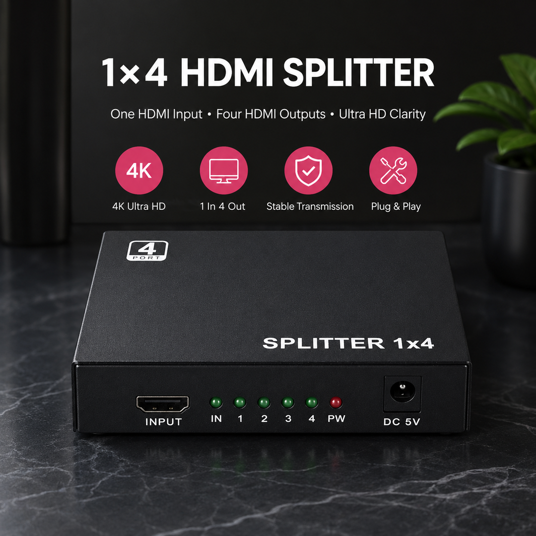 HDMI Splitter 1 In 4 Out 4K UHD 1080P Repeater Amplifier for Multi Display