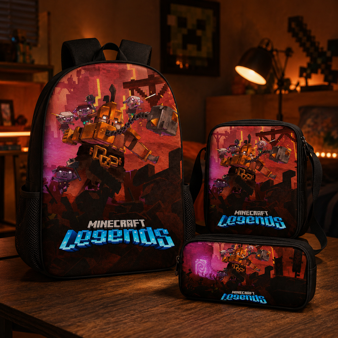 Minecraft Legends Boys 3-Piece School Backpack Set with Lunch Bag &amp; Pencil Case