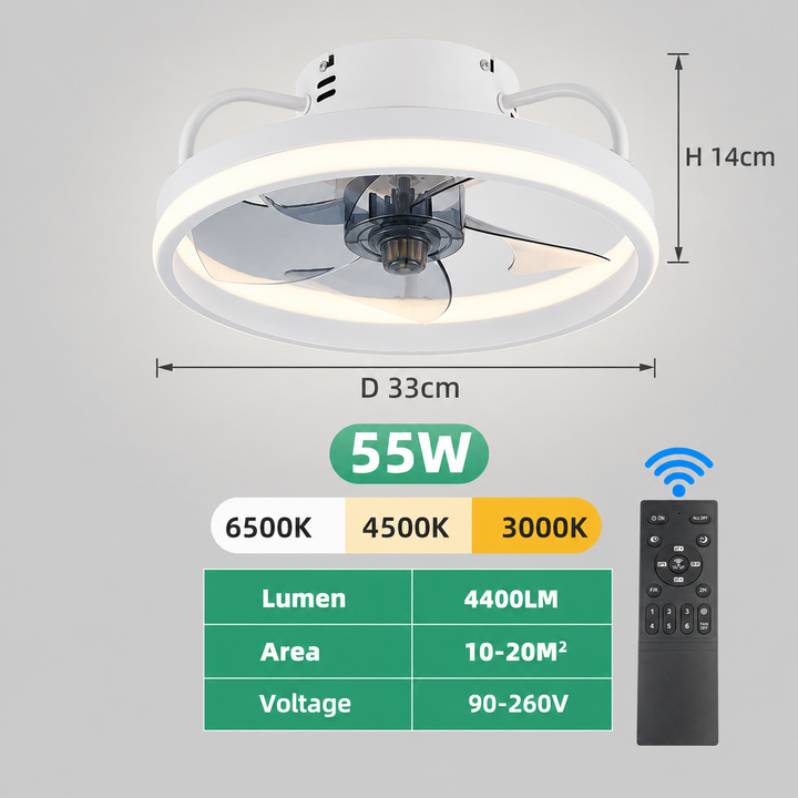 55W Ceiling Fan with LED Light Remote Bedroom 34cm 4 Styles