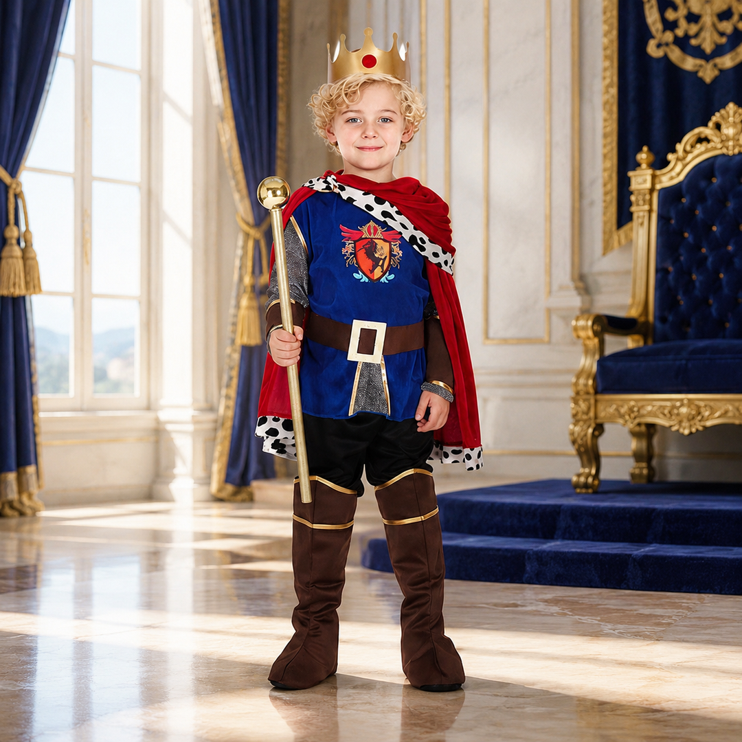 Kids King Costume with Crown and Cape Halloween Costume