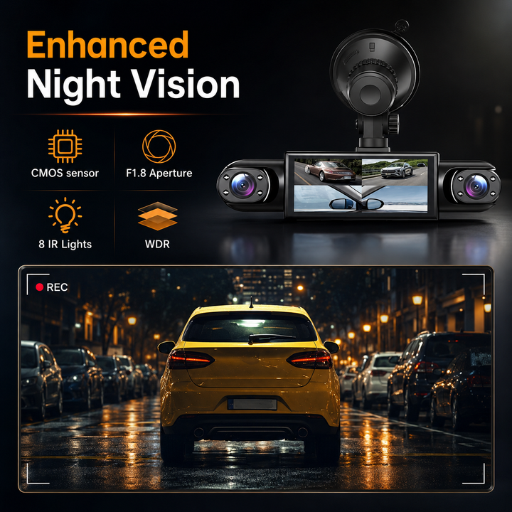 Dash Cam 4 Channel 1080P 360 Degree Front Rear Side Camera with 64GB Card
