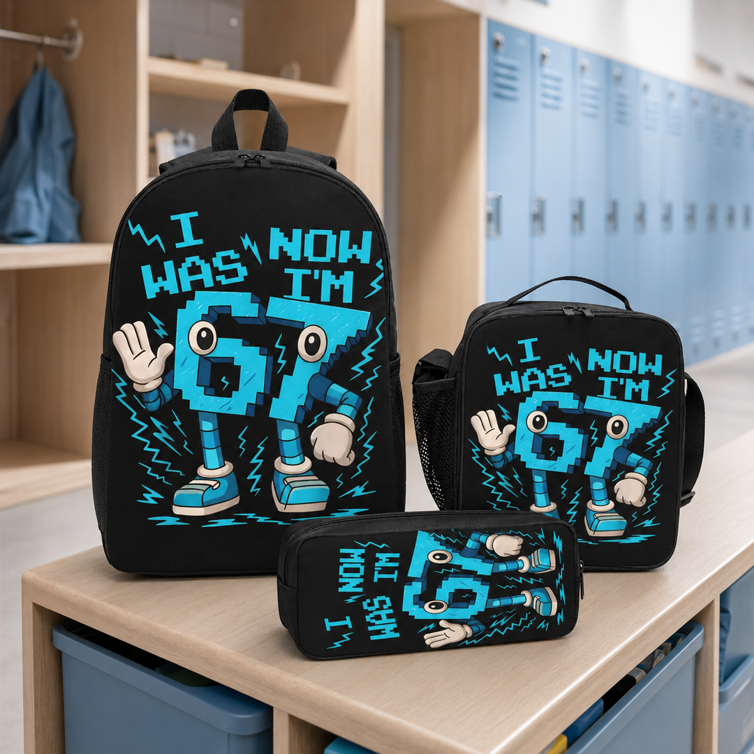 Six Seven 67 Unisex 3-Piece School Backpack Set with Lunch Box &amp; Pencil Case