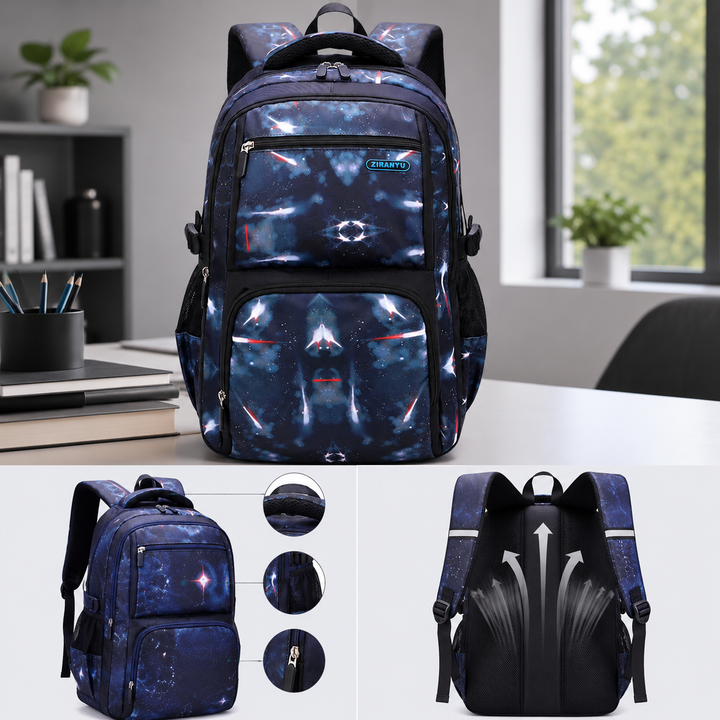Boys Starry Sky Print School Backpack, Large Capacity