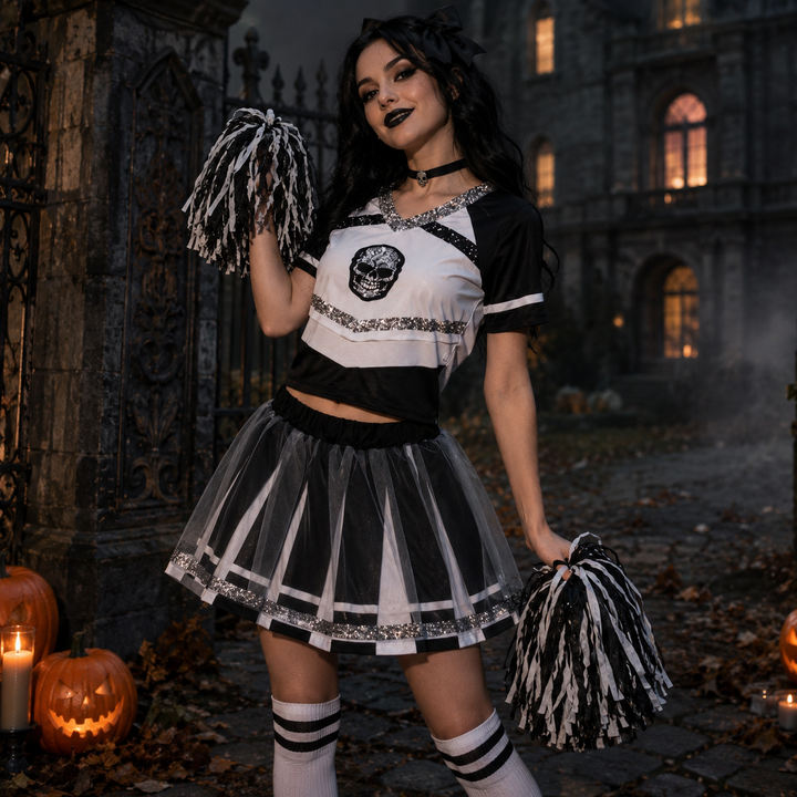 Kids Halloween Pirate Cheerleader Costume Performance Outfit Digital Print Cosplay Party Set