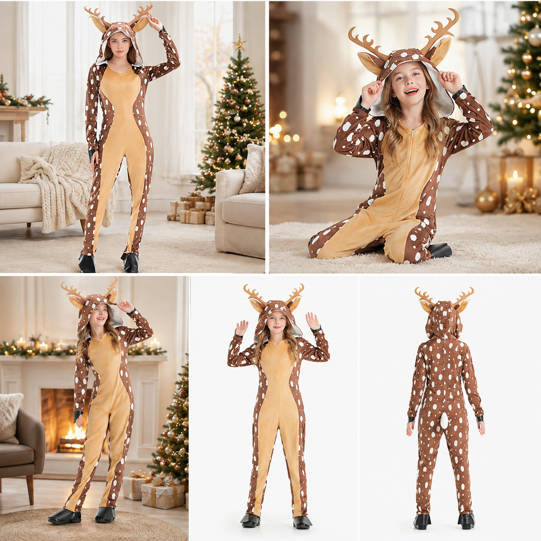Rudolph Reindeer Kids Christmas Costume Fleece Hooded Romper