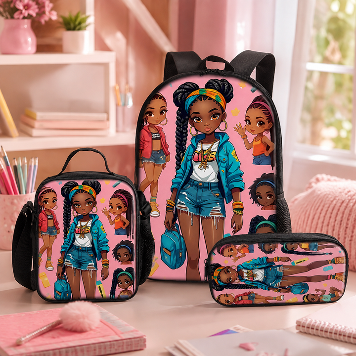 Coraline Girls School Backpack 3-Piece Set with Lunch Bag &amp; Pencil Case
