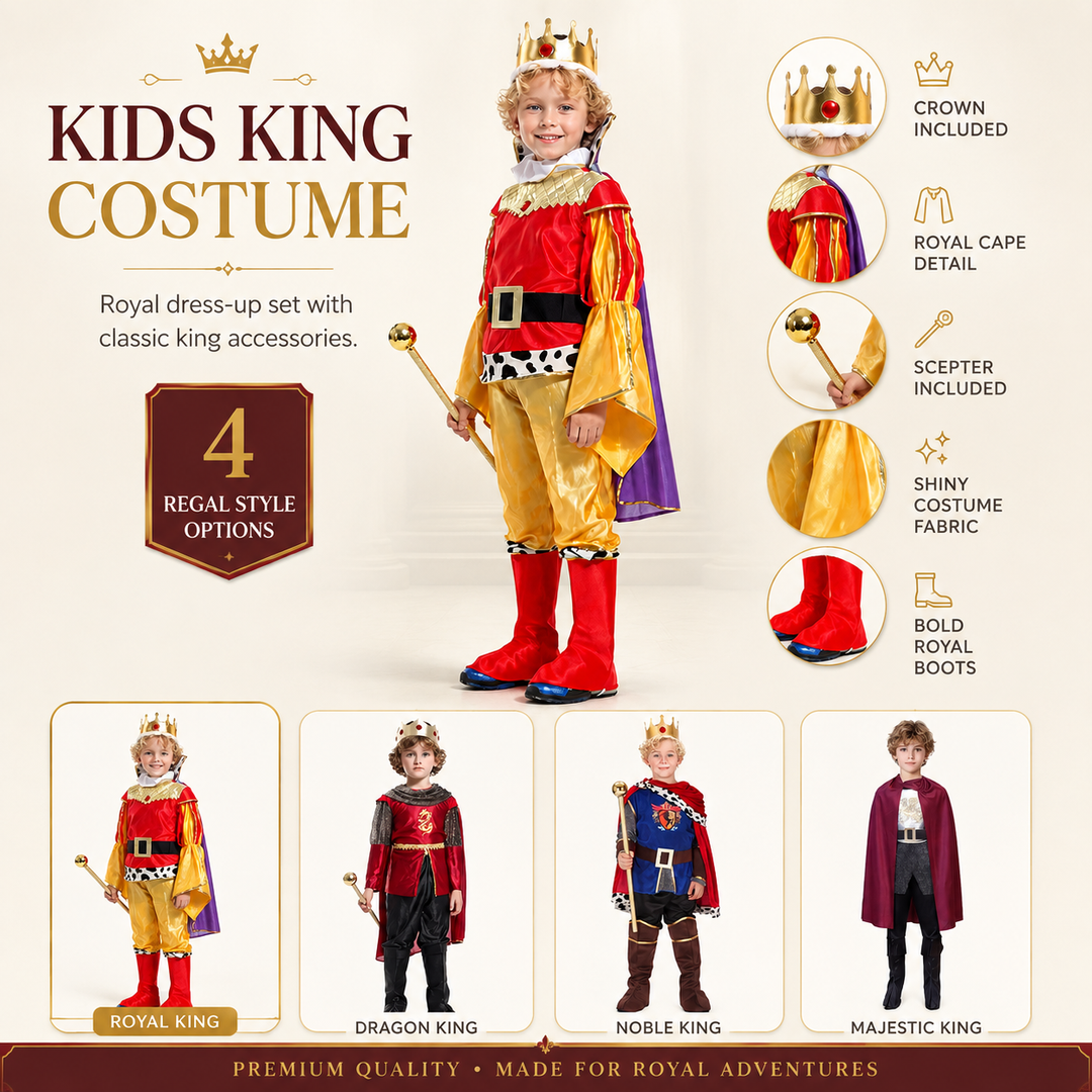 Kids King Costume with Crown and Cape Halloween Costume Set