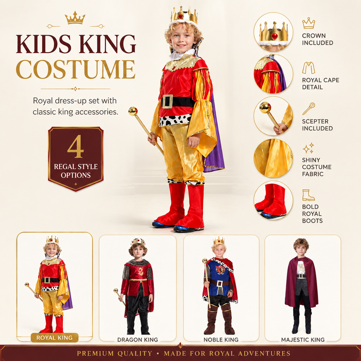 Kids King Costume with Crown and Cape Halloween Costume Set