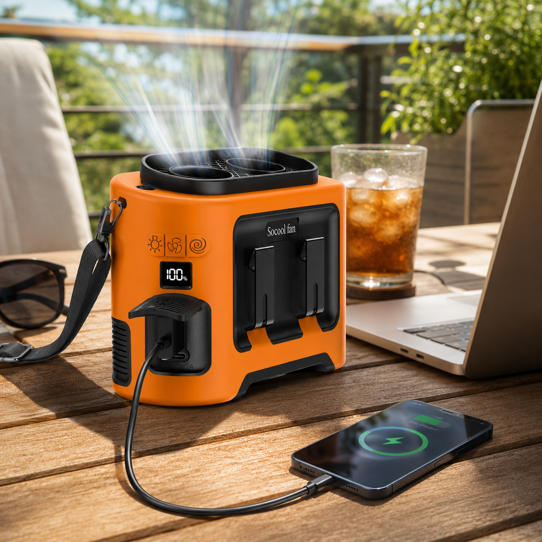 14500mAh Portable Waist Fan Dual Airflow Turbo Power Bank Outdoor