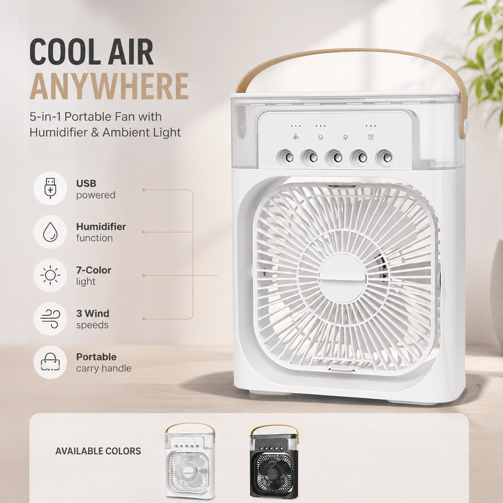 3-in-1 Fan Air Conditioner Mini Cooler LED Night Light Humidifier Office