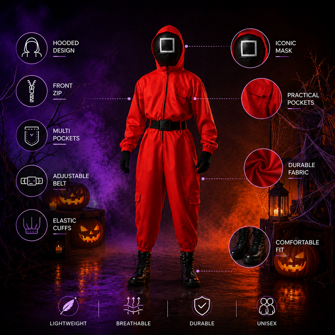 Group Halloween Costume Red Jumpsuit with Mask, Kids Cosplay Roleplay Outfit Set