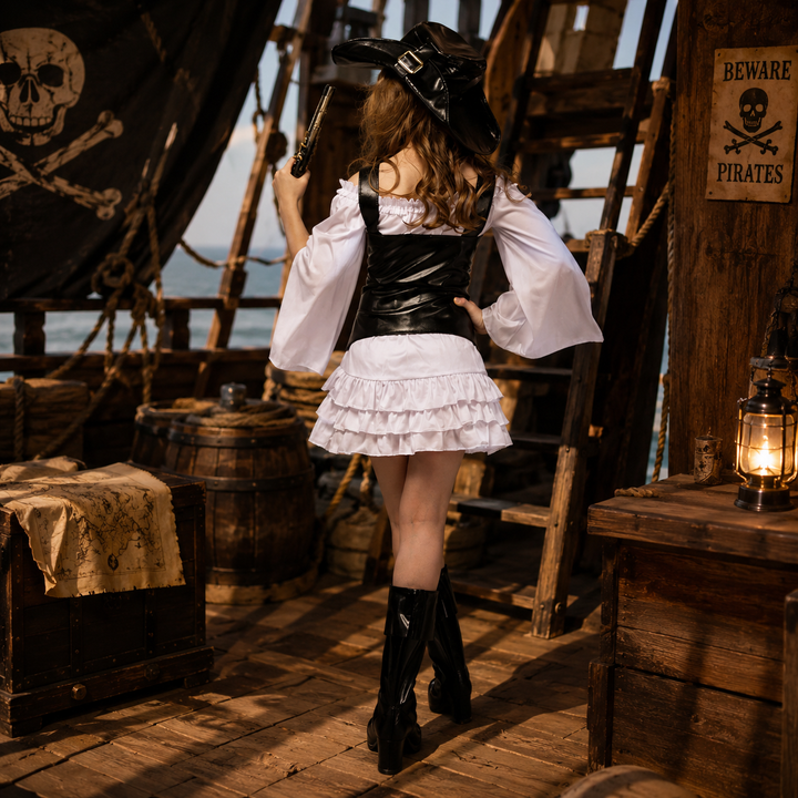 Girls Pirate Halloween Costume Kids Captain Cosplay Roleplay Themed Party Outfit Dress