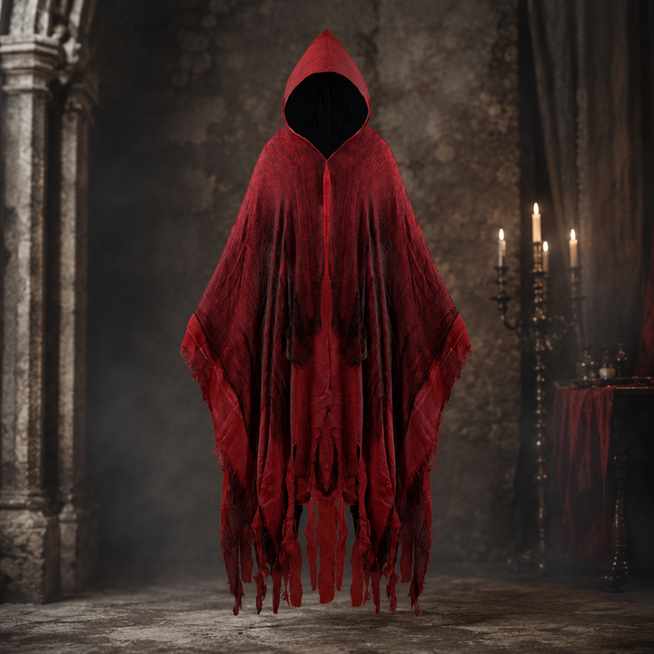Tattered Hooded Cloak Halloween Costume Cape for Adults