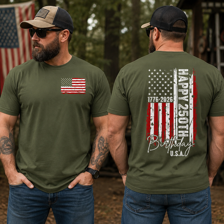 USA 250th Anniversary T-Shirt 1776-2026 Reversible Independence Day July 4th Patriotic Tee