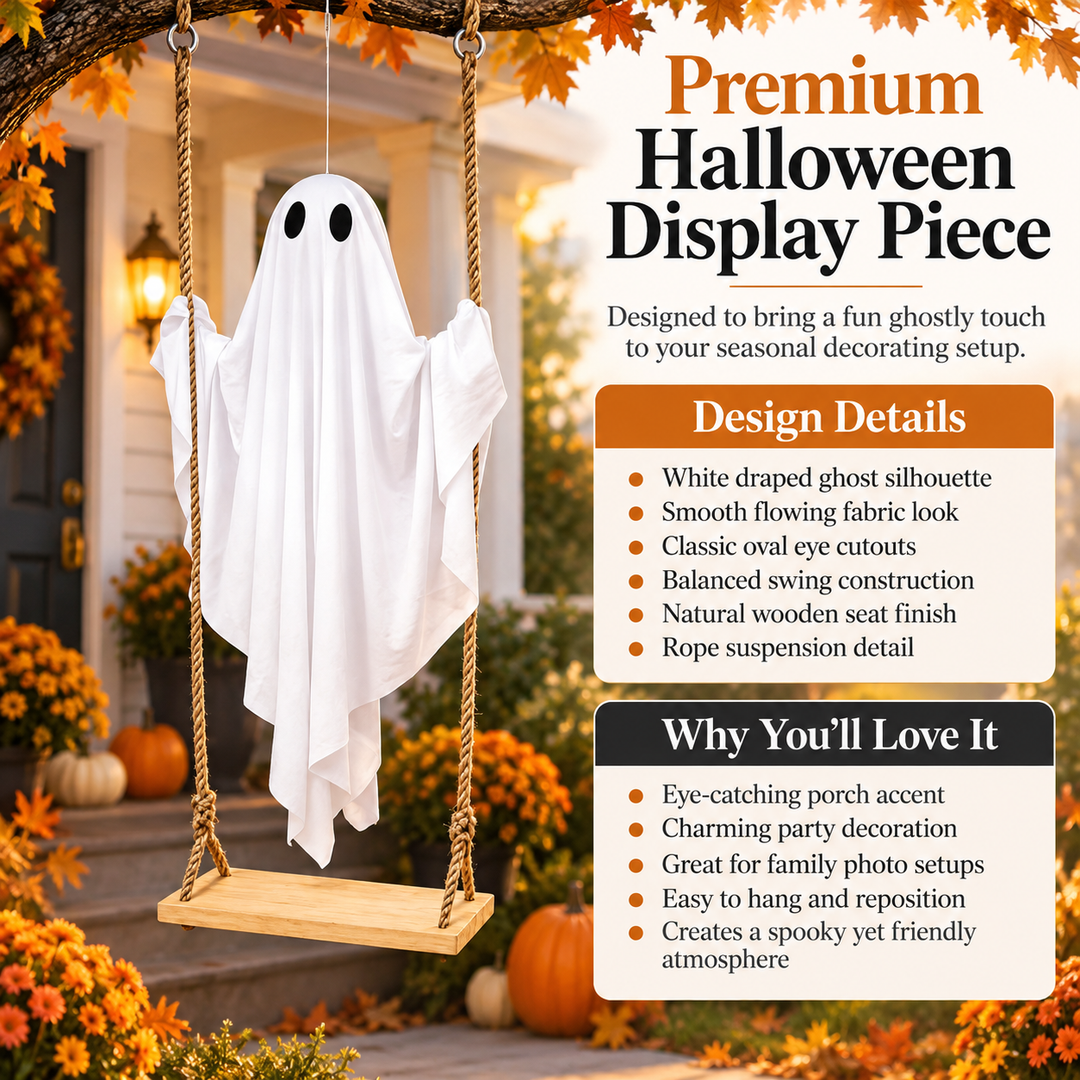 Halloween Ghost Swing Hanging Decoration Wooden Seat Porch Tree Decor