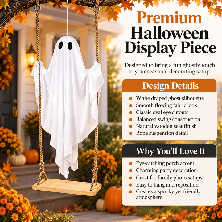 Halloween Ghost Swing Hanging Decoration Wooden Seat Porch Tree Decor