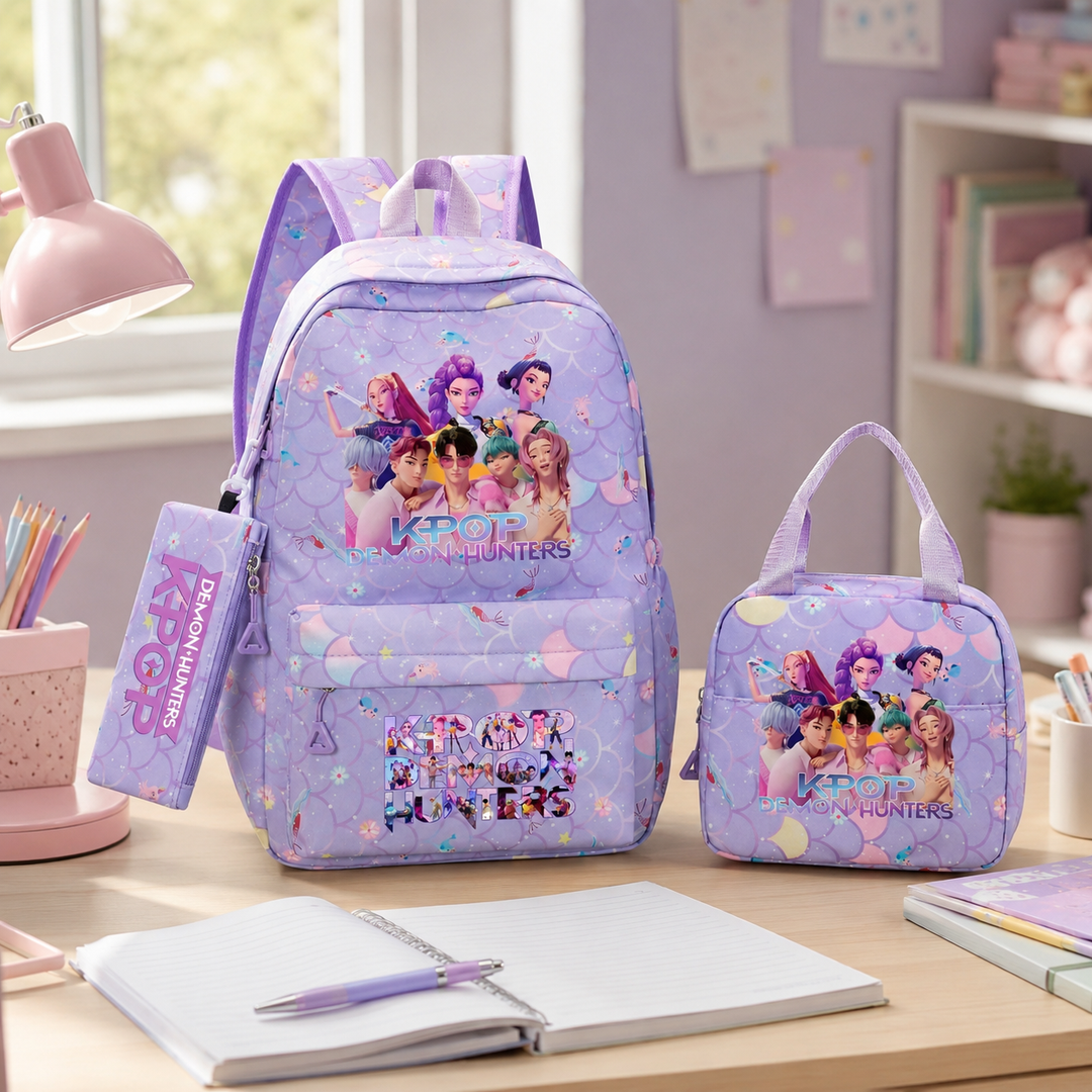 Anime Character School Backpack 3Pcs Set Large Capacity Teens Women Laptop Travel