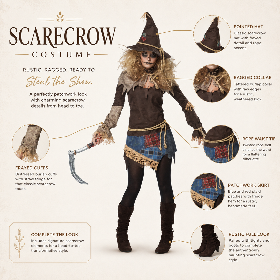 Scary Scarecrow Costume with Hat for Women Halloween Costume