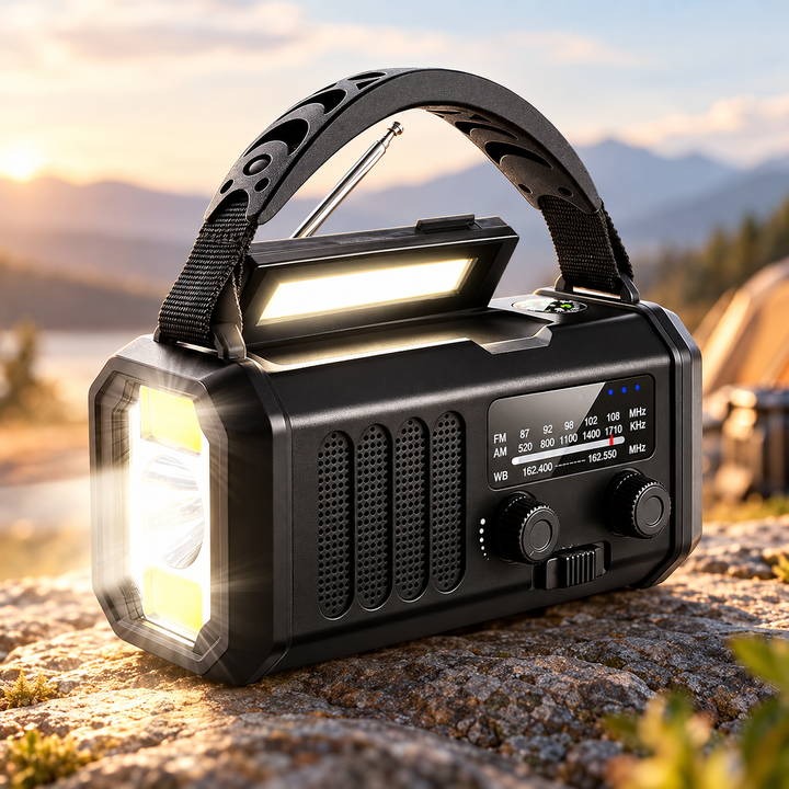 Wind Up Radio 10000mAh 135 Lumen Flashlight Reading Lamp NOAA Solar
