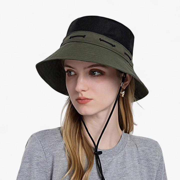 Womens Wide Brim Sun Hat with Mesh and Adjustable Chin Strap