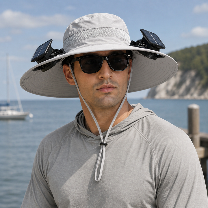 Solar Charging Fan Cap Outdoor Camping Fishing Hiking Fisherman Hat