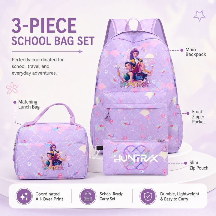 Anime Character School Backpack 3Pcs Set Teens Girls Large Laptop Travel