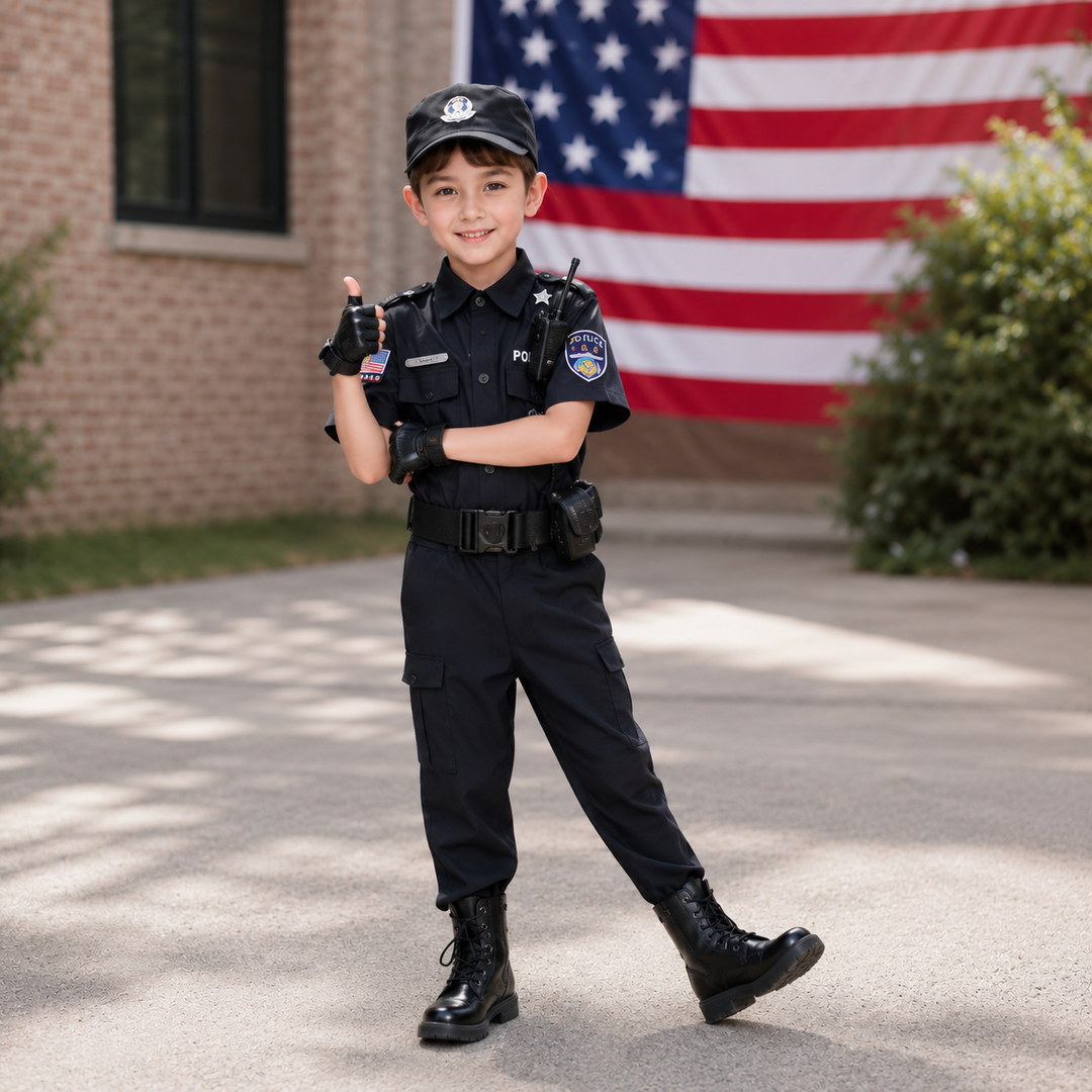 Kids Police Officer Costume Uniform Boys Girls Cosplay Roleplay Kindergarten Performance Set