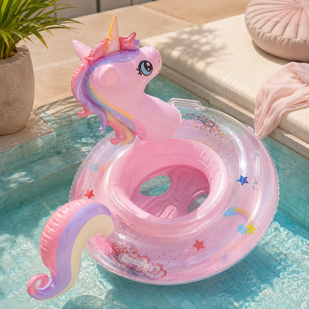 Unicorn Swim Ring Inflatable Pool Float Rainbow Sequined Kids Floatie