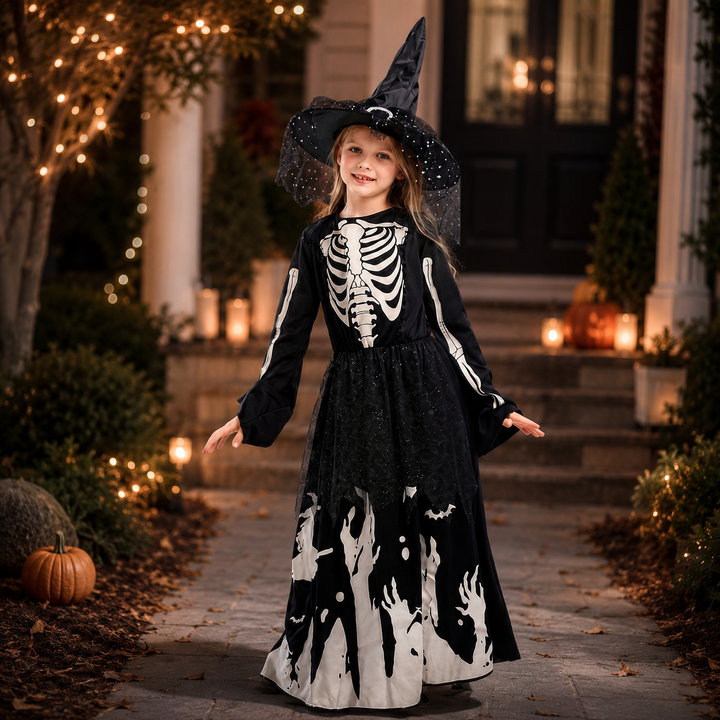Glow in the Dark Witch Skeleton Dress Halloween Costume for kids