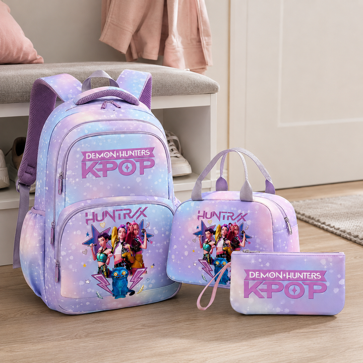 KPop Demon Hunters Girls 3-Piece School Backpack Set with Lunch Bag &amp; Pencil Case