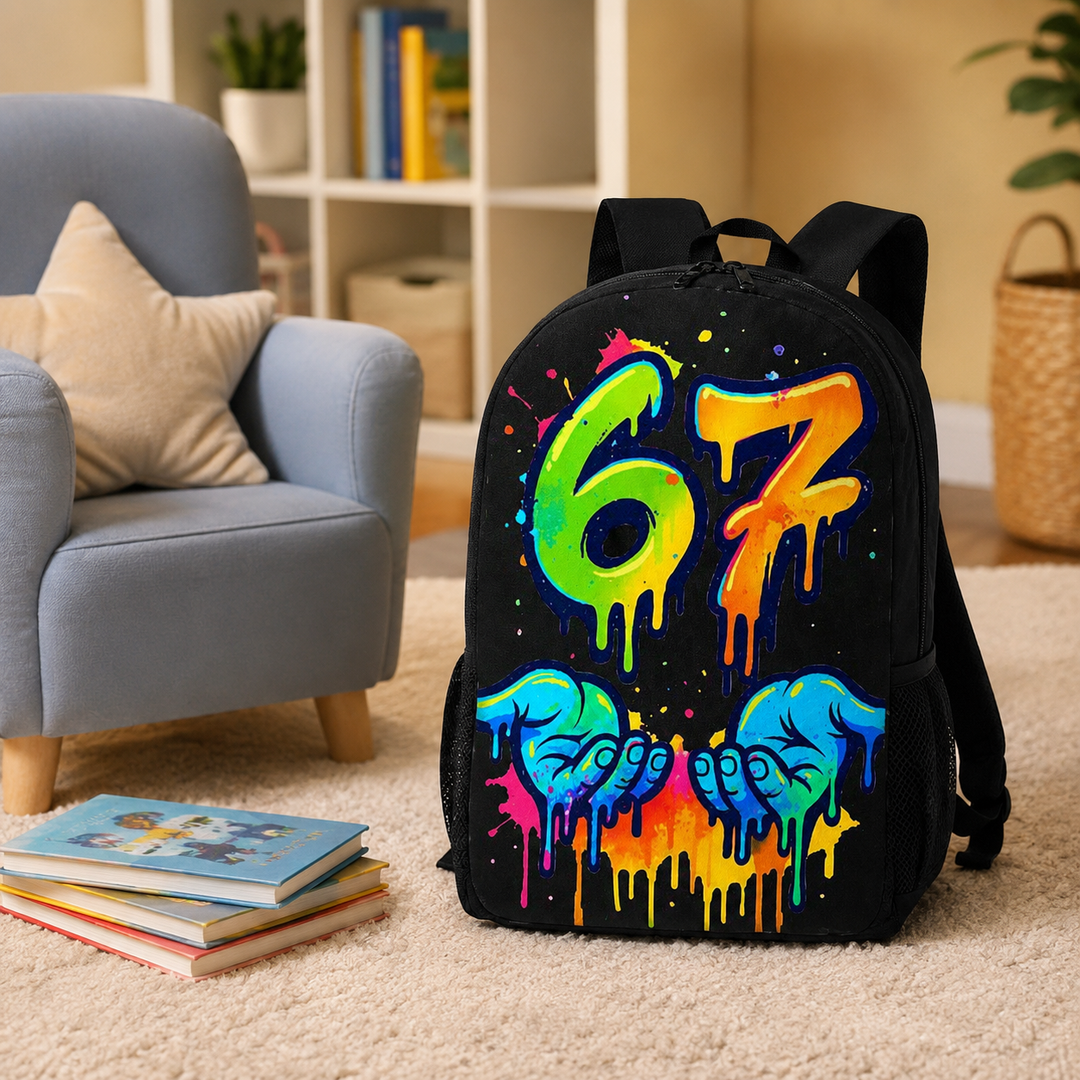 Six Seven 67 Kids School Backpack, Graffiti Print