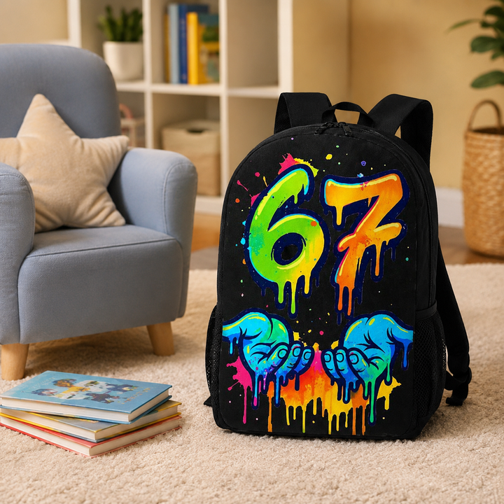 Six Seven 67 Kids School Backpack, Graffiti Print