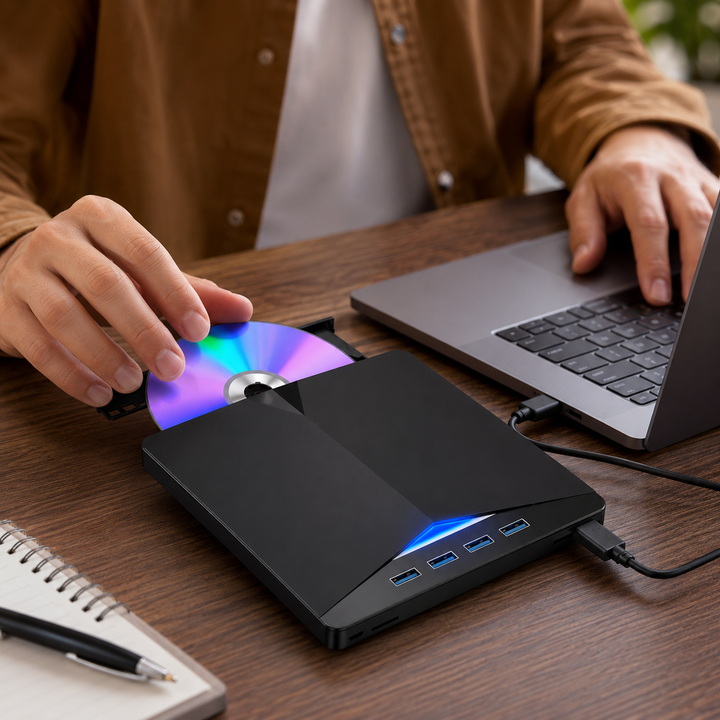 External CD DVD Drive 7 In 1 USB 3.0 Slim Reader Writer Burner with Card Reader