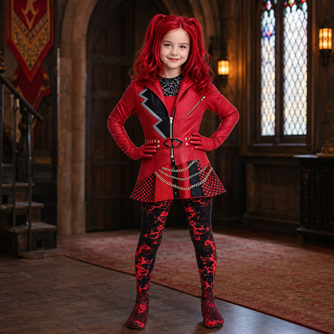 Red Zigzag Villain Costume with Leggings Halloween Outfit For Kids adults