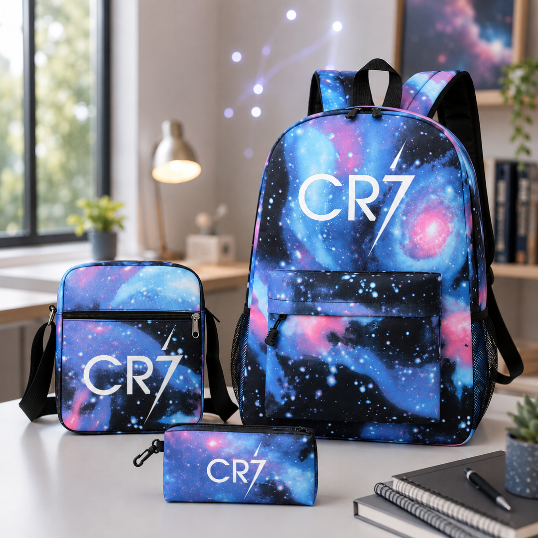 Football School Backpack 3-Piece Set with Shoulder Bag &amp; Pencil Case