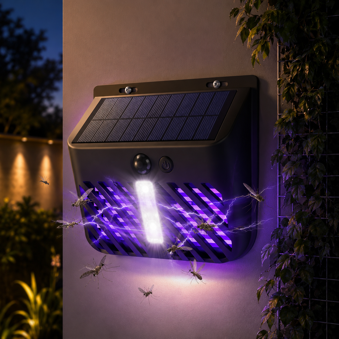 Solar Powered LED Bug Zapper Mosquito and Fly Trap Outdoor