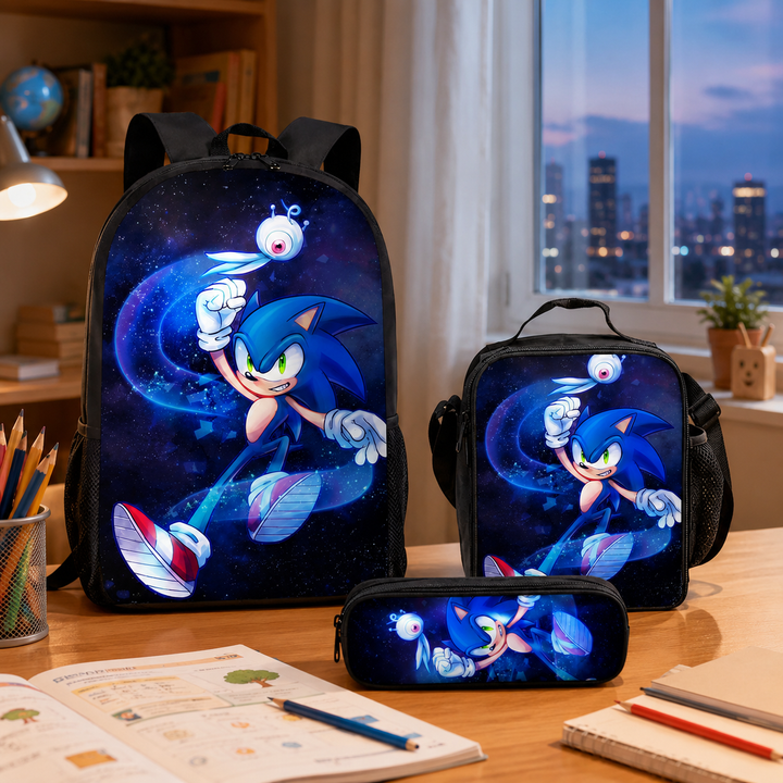 Sonic the Hedgehog Boys School Backpack 3-Piece Set with Lunch Bag &amp; Pencil Case