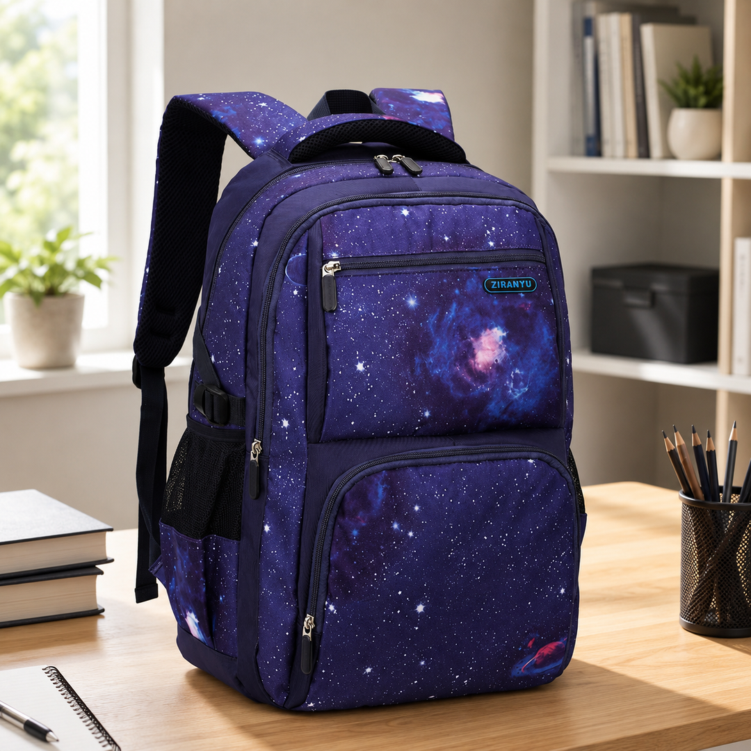 Boys Starry Sky Print School Backpack, Large Capacity