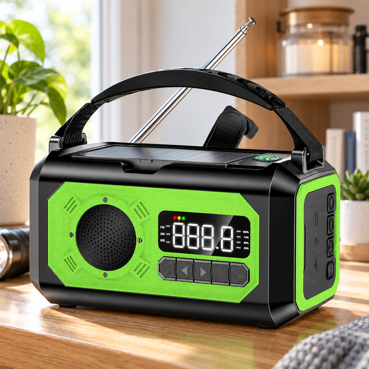 Wind Up Weather Radio 12000mAh Digital LCD NOAA Solar Kickstand