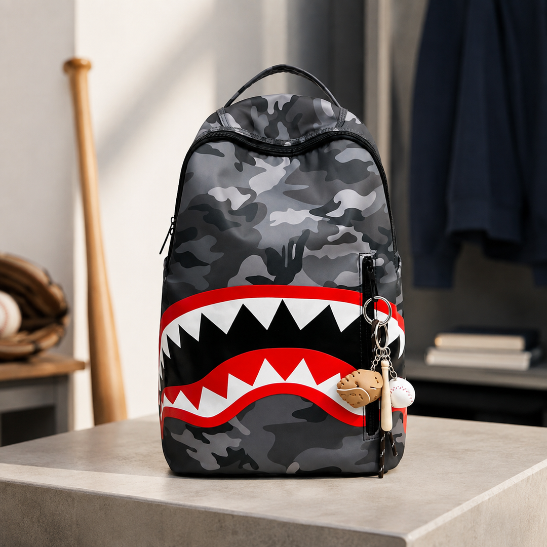 Shark Mouth Camouflage Boys and Girls School Backpack, Lightweight Travel Bookbag