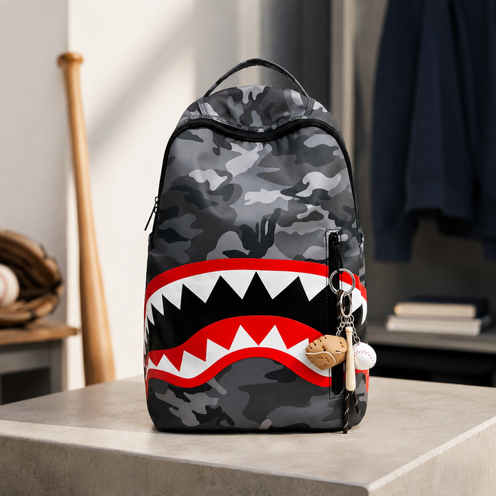 Shark Mouth Camouflage Boys and Girls School Backpack, Lightweight Travel Bookbag