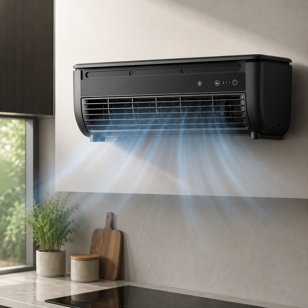 Cordless Wall Mounted Kitchen Fan Wireless Cooling Mist No Drill Dormitory