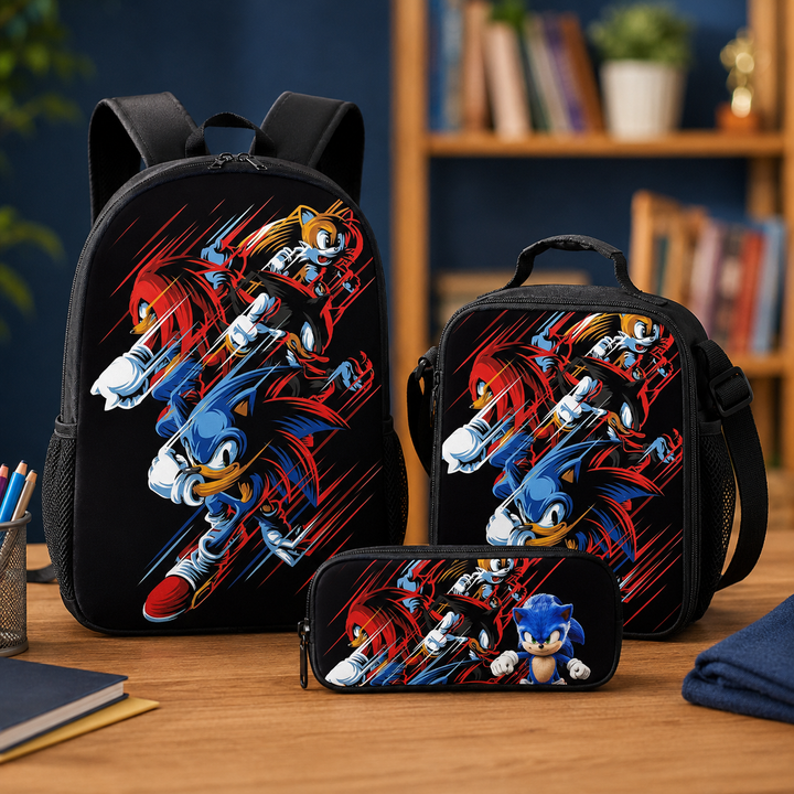 Sonic Boys 3-Piece School Backpack Set with Lunch Bag &amp; Pencil Case