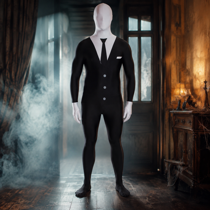 Slenderman Faceless Bodysuit Costume for Men Halloween Costume